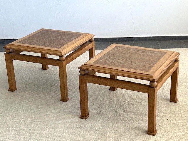 2 tables  en chêne cérusé circa 1950-1960 ( décoration esprit Arbus - Dupré Lafon - Adnet..)-photo-3