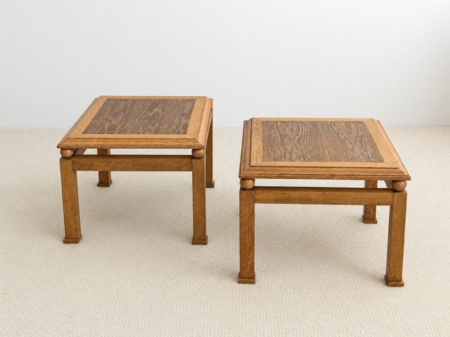 2 tables  en chêne cérusé circa 1950-1960 ( décoration esprit Arbus - Dupré Lafon - Adnet..)