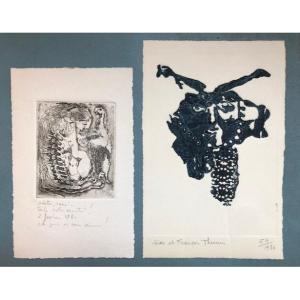 2 Gravures De Sido Et Francois Thevenin (gaufrage / Eau Forte) 1980