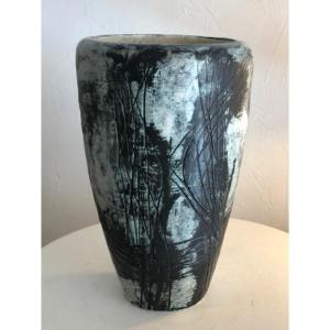 Large Ceramic Vase Abstract Decor By Jacques Blin 1950-1960 (capron-jouve-derval Period)