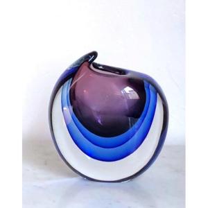 Vase En Verre Bleu Murano Sommerso 1980 ( Design Venitien - Italie )