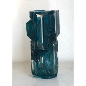 Large Daum Crystal Vase After A Drawing By César 1970