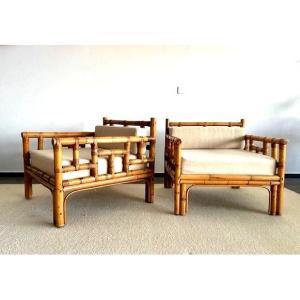 Paire de fauteuils Dal Vera circa 1970 design italien ( rotin esprit Audoux Minet - Sognot ...)