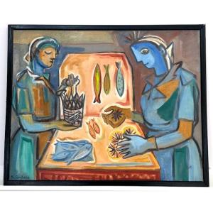 Oil On Canvas By Anne Carlisle Circa 1950 (cubism - Tal Coat Spirit - Picasso - Léger...)