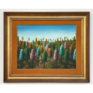Oil On Canvas By Fritznzer Lamour (1950-2023) Haitian School Naïve Fabulist Prefect Duffaut 