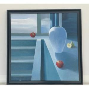Hst Minimalist Still Life By Paul Le Gallou ( 1936-2020) Contemporary Figurative Surrealism
