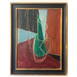 Still Life Hst By Pierre Montheillet (1923-2011) Figurative Abstraction - Cubism 20th Century