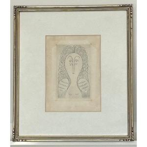 Etching By Jan Zrzavy, Portrait Titled &amp;quot;andèl&amp;quot; (engraving—20th-century Czech School)