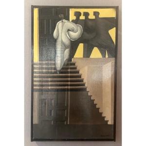Surrealist Oil On Canvas By Jose Herrera (1943–2021); Fernand Léger, Abstract Cubist