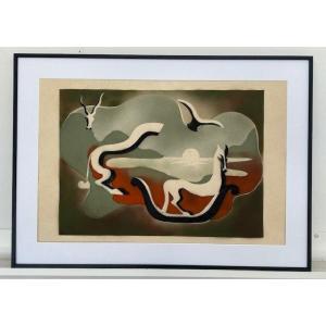 Surrealist Airbrush Composition By Robert Le Ricolais: Constructivism—abstraction—1930s