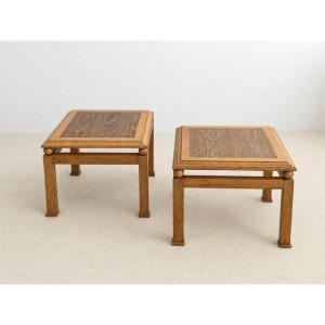 2 tables en chêne cérusé circa 1950-1960 ( décoration esprit Arbus - Dupré Lafon - Adnet..)