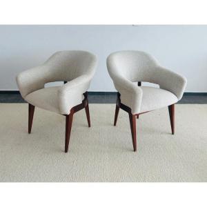 Pair Of 1950s Designer Armchairs By Charles Ramos, In The Style Of Adnet, Quinet, And Knoll