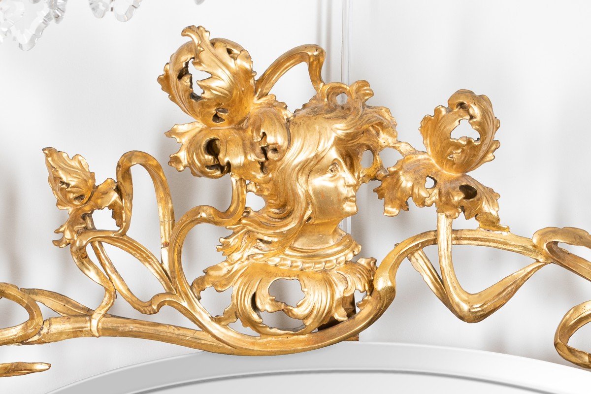 Rare et Grand Miroir D’époque Art Nouveau En Bois Doré.-photo-1