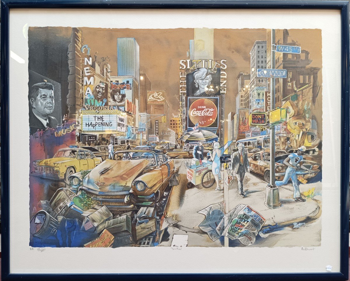 Lithographie De Daniel Authouart " Sixties "