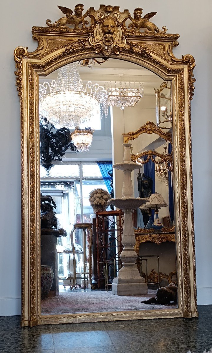 Miroir Doré à Décor De Lions d'époque 19ème-photo-1