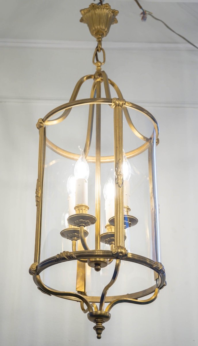 Paire De Lanterne De Style L XVI En Laiton Des Années 1960 -photo-2