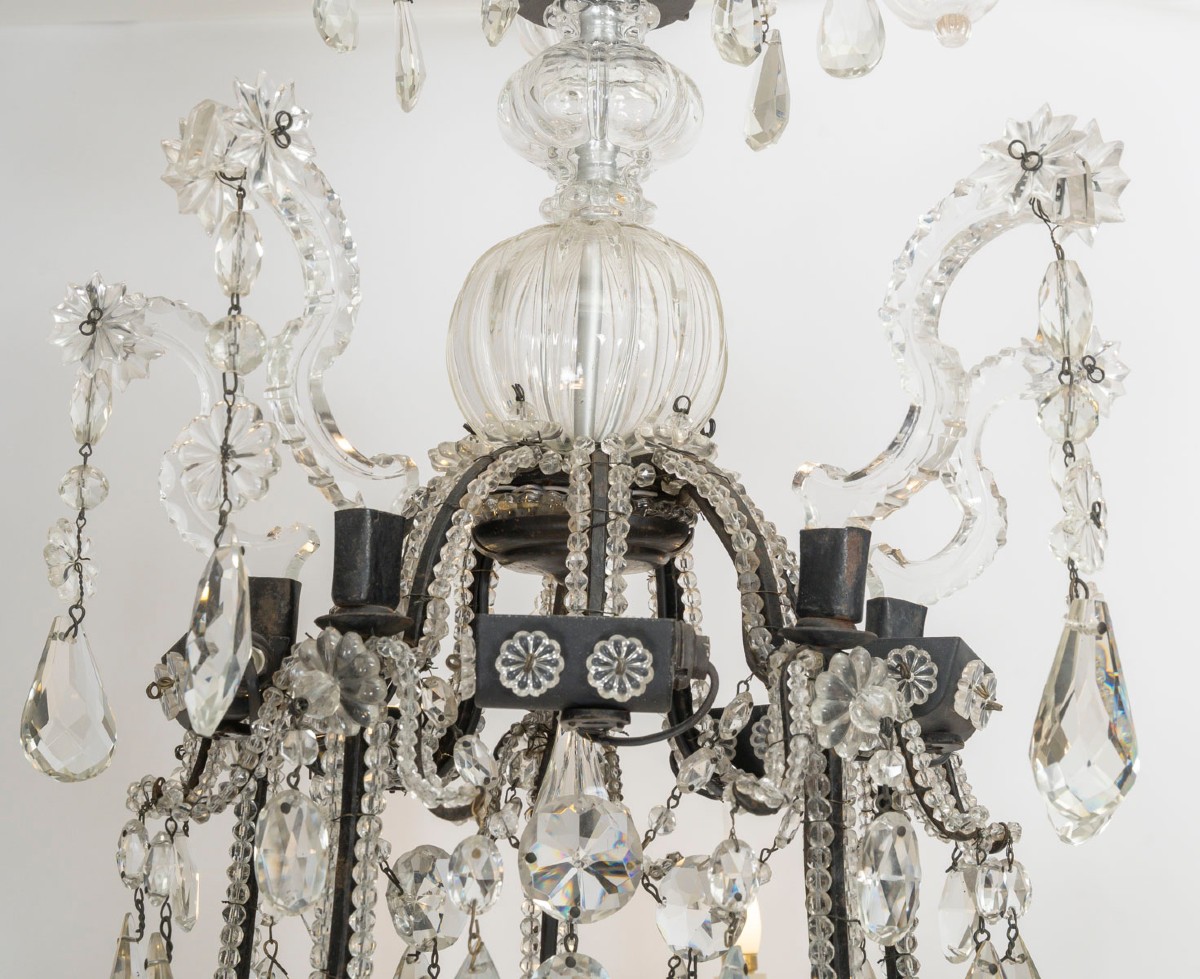 Italian Louis XVI Style Chandelier – Wrought Iron And Crystal-photo-2