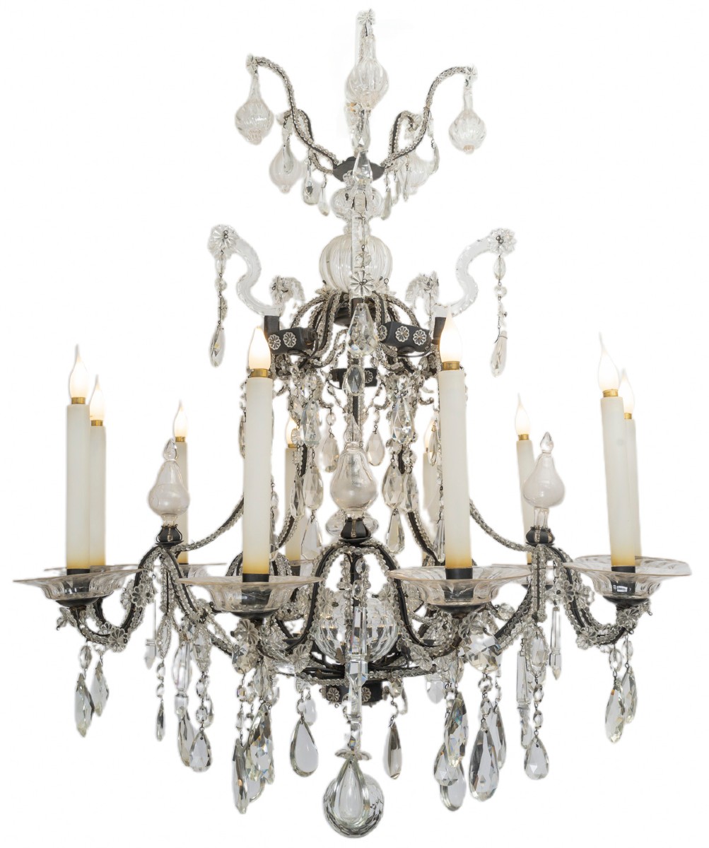 Italian Louis XVI Style Chandelier – Wrought Iron And Crystal