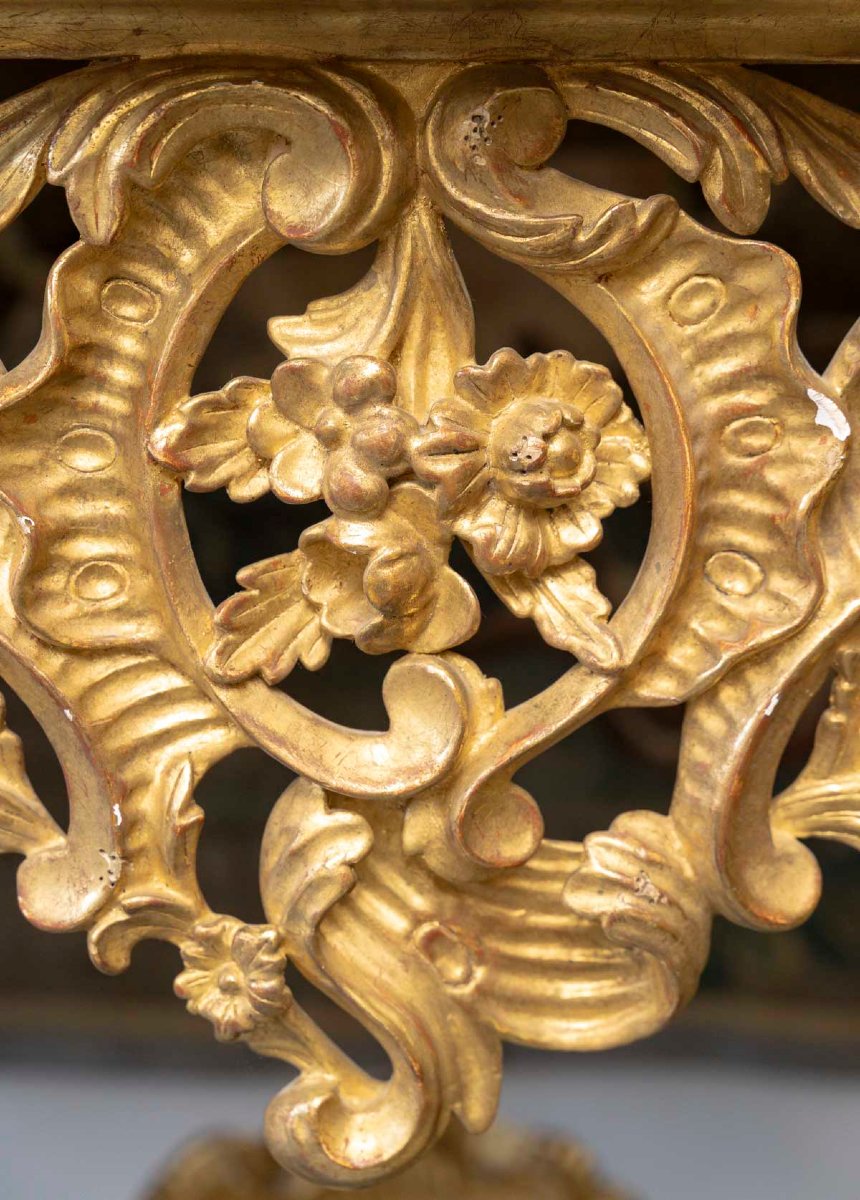 Important Palace Console In Gilded Wood Genoa 19-20th Century-photo-4