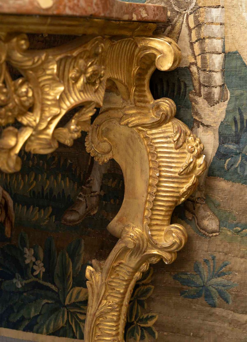 Important Palace Console In Gilded Wood Genoa 19-20th Century-photo-5