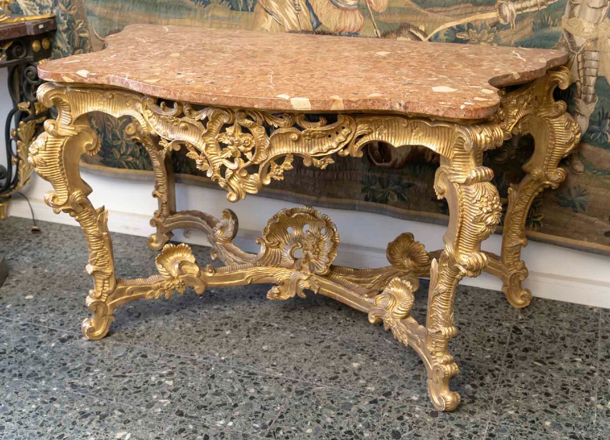 Important Palace Console In Gilded Wood Genoa 19-20th Century