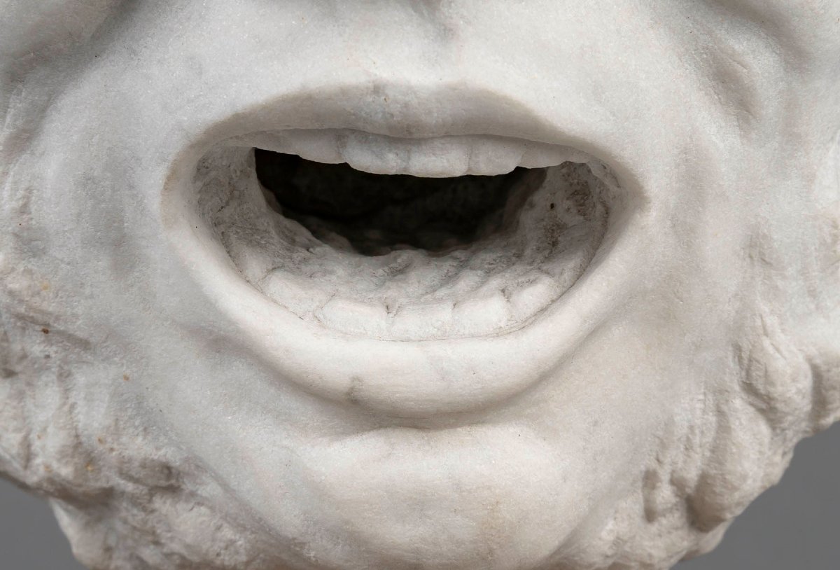 Bouche de fontaine à tête de faune en marbre blanc Italie XIXeme -photo-4