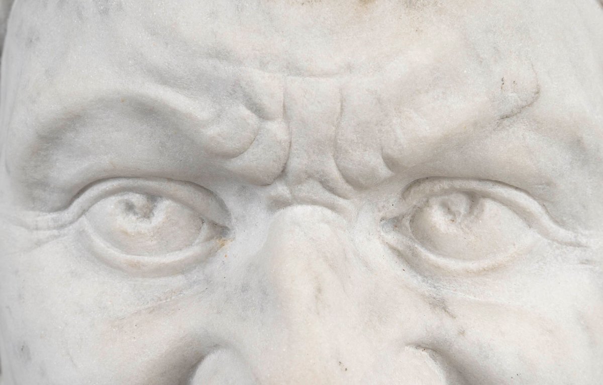 Bouche de fontaine à tête de faune en marbre blanc Italie XIXeme -photo-1