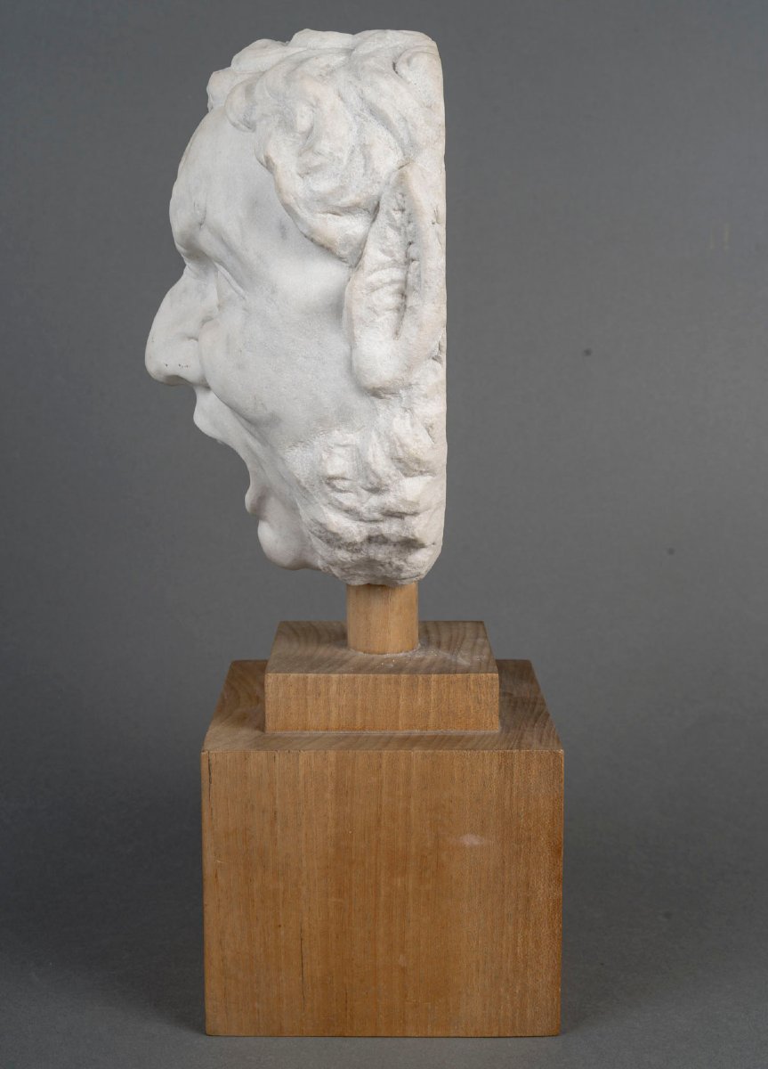 Bouche de fontaine à tête de faune en marbre blanc Italie XIXeme -photo-5