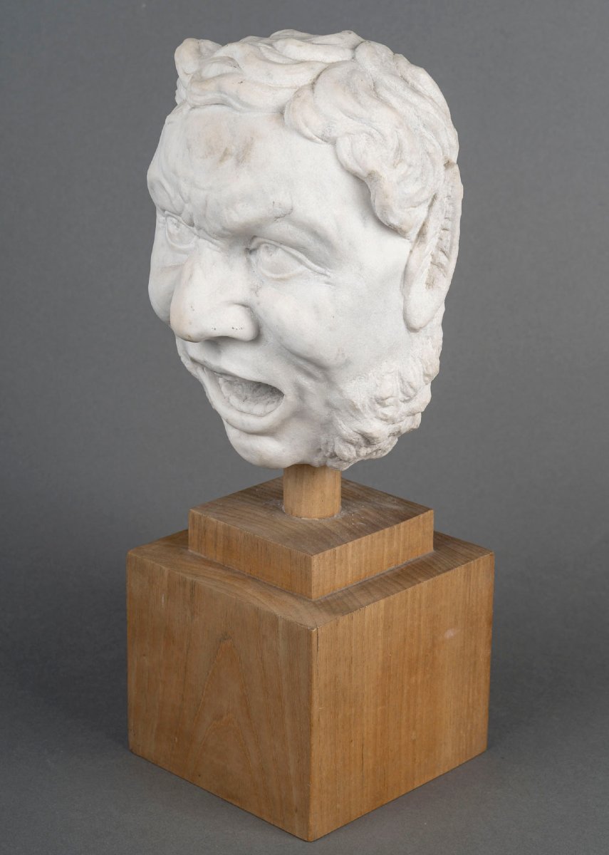 Bouche de fontaine à tête de faune en marbre blanc Italie XIXeme -photo-7