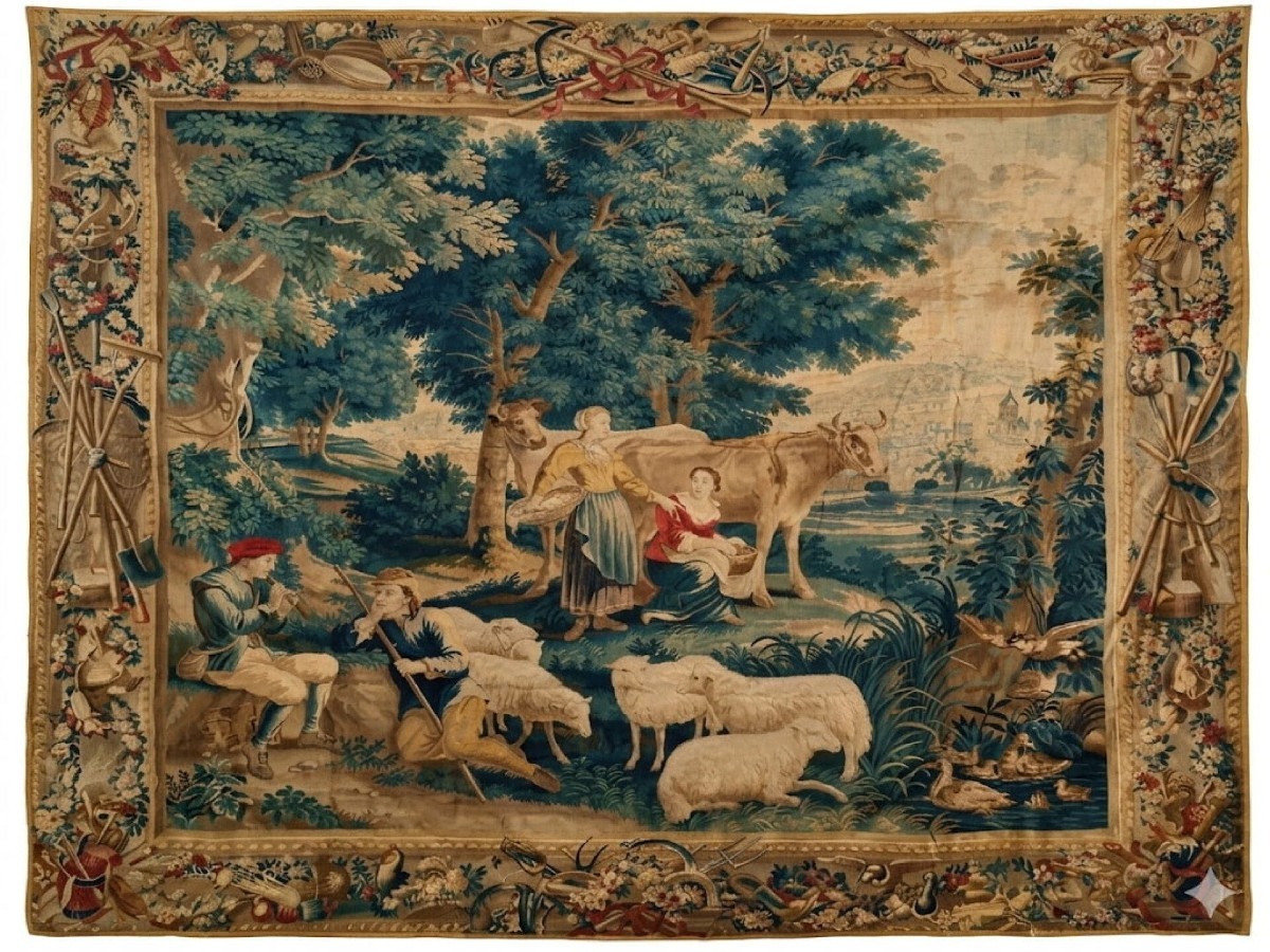  Large, Fine Tapestry Depicting A Pastoral Scene After David Teniers