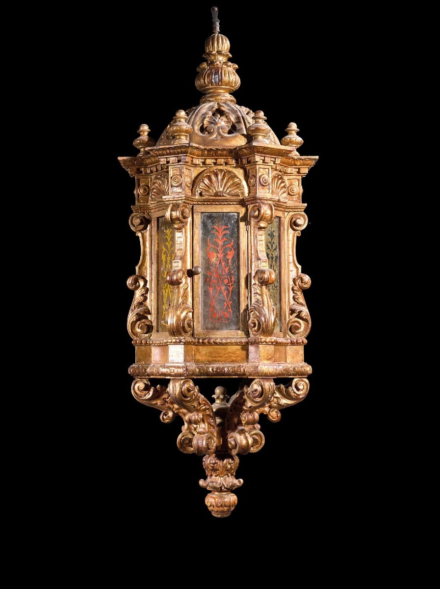 Important Venetian Lantern In Carved And Gilded Wood 19th Century Italy