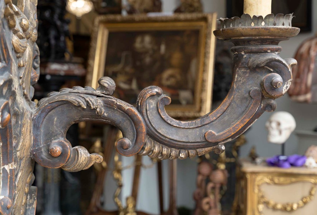 Importante paire d'appliques de Palais en bois rechampi  Italie XVIIIeme -photo-6