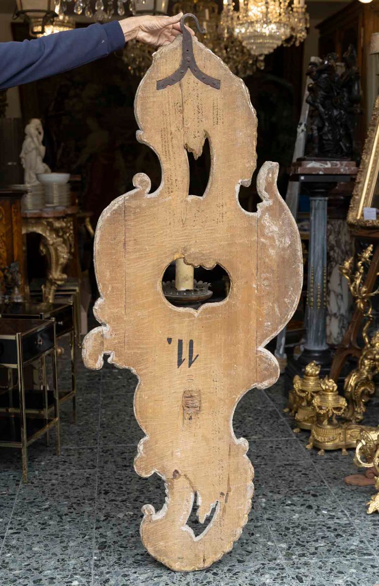 Importante paire d'appliques de Palais en bois rechampi  Italie XVIIIeme -photo-7