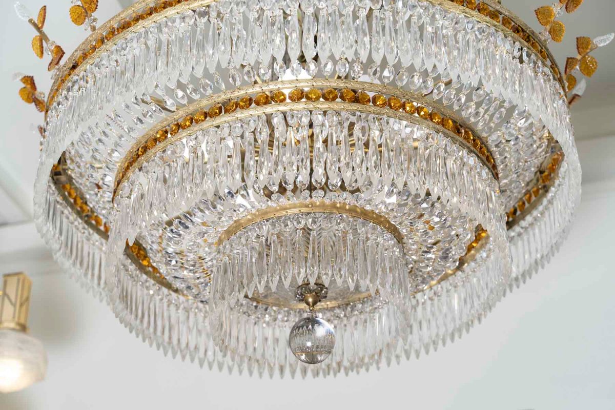 Large Circular Ceiling Light In Bronze And Crystal-photo-3