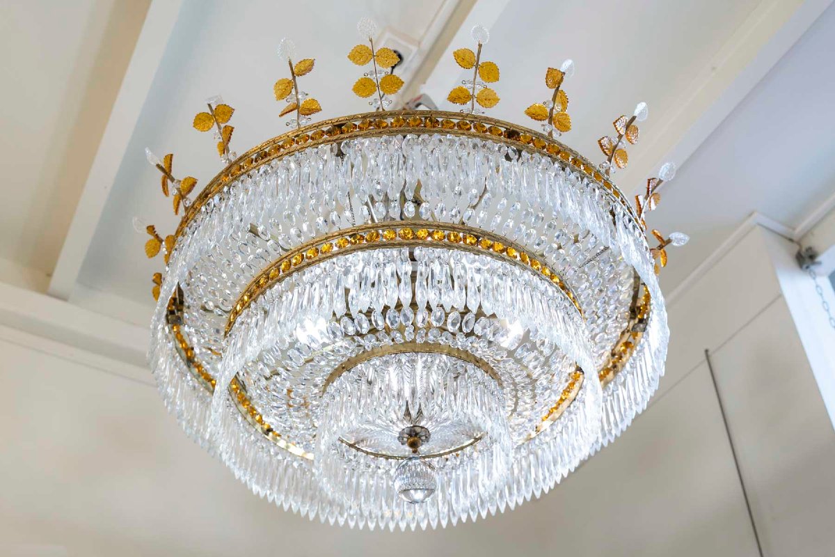 Large Circular Ceiling Light In Bronze And Crystal-photo-4
