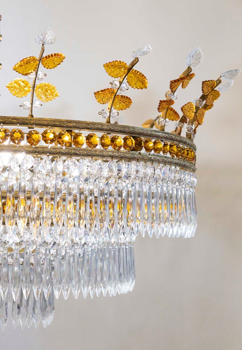 Large Circular Ceiling Light In Bronze And Crystal-photo-1