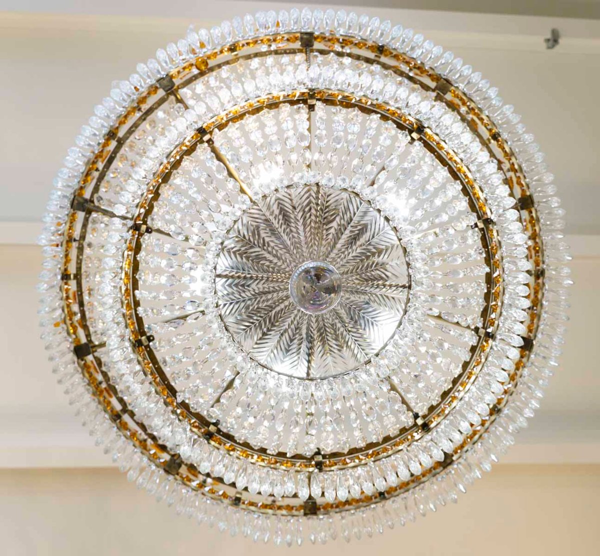 Large Circular Ceiling Light In Bronze And Crystal-photo-3