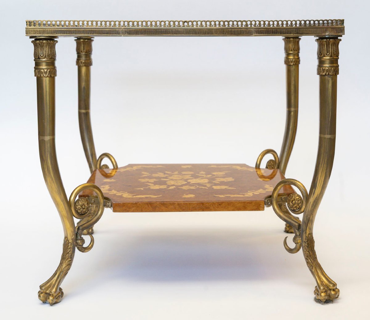 Table basse ou bout de canapé carré  bronze et marqueterie-photo-2