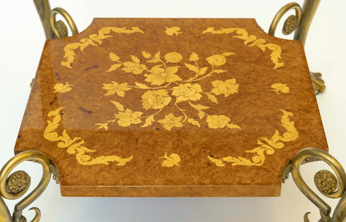 Table basse ou bout de canapé carré  bronze et marqueterie-photo-3