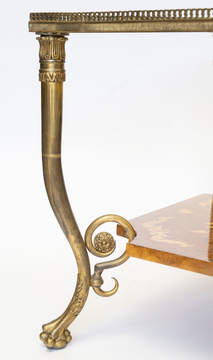 Table basse ou bout de canapé carré  bronze et marqueterie-photo-4