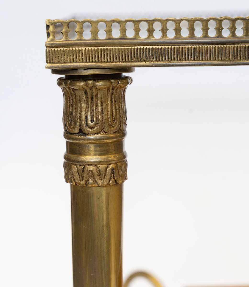 Table basse ou bout de canapé carré  bronze et marqueterie-photo-1