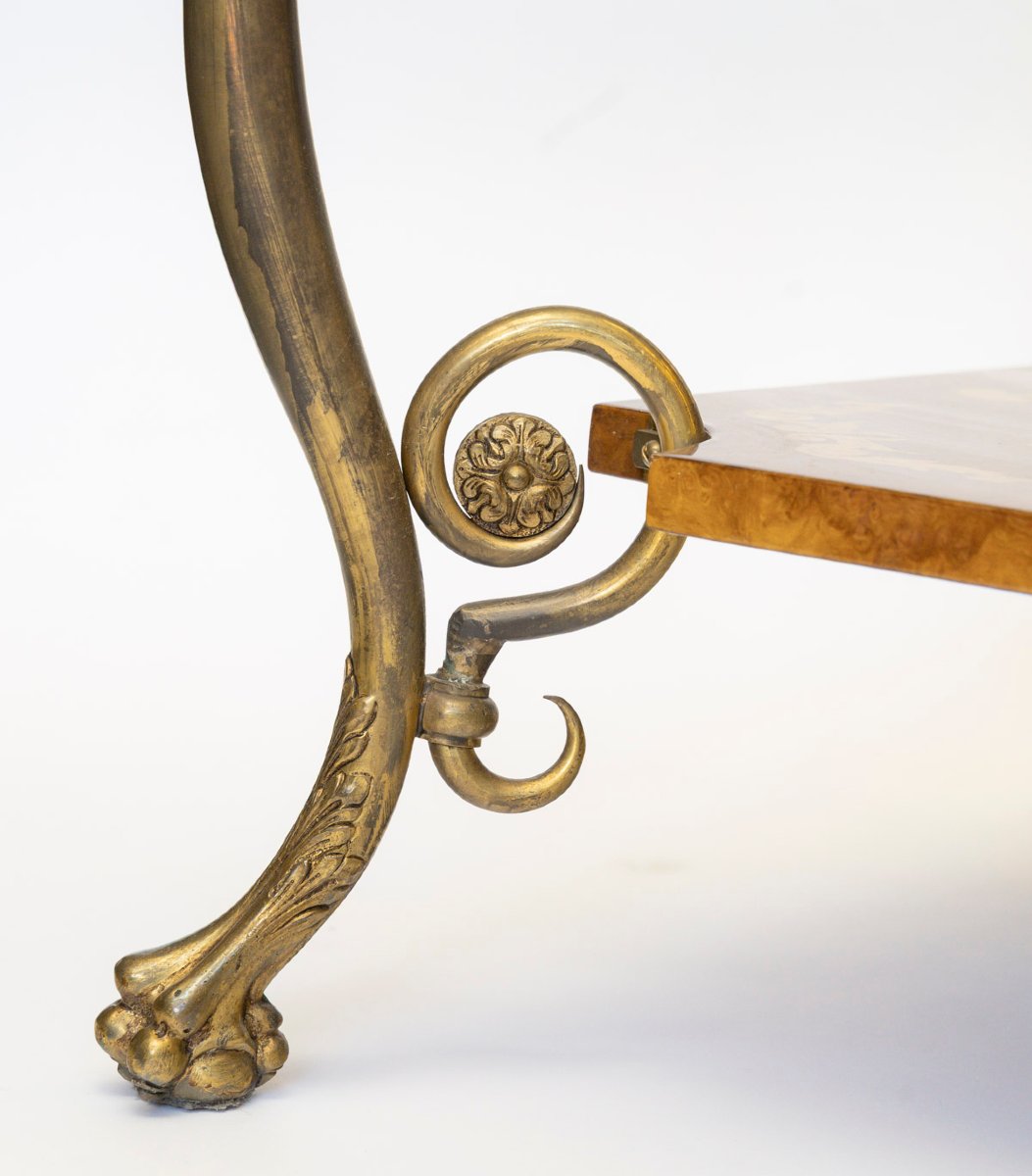 Table basse ou bout de canapé carré  bronze et marqueterie-photo-2