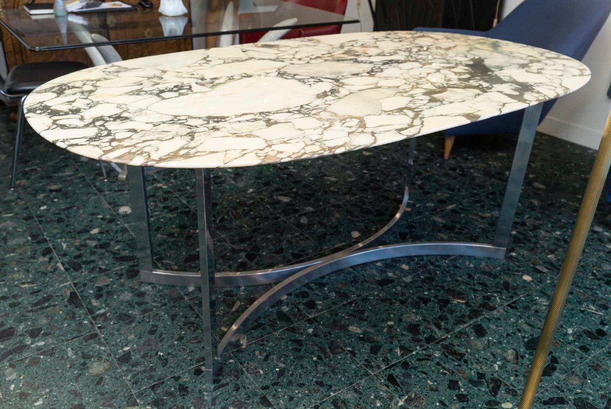 Table ovale en marbre des années 1970-photo-1