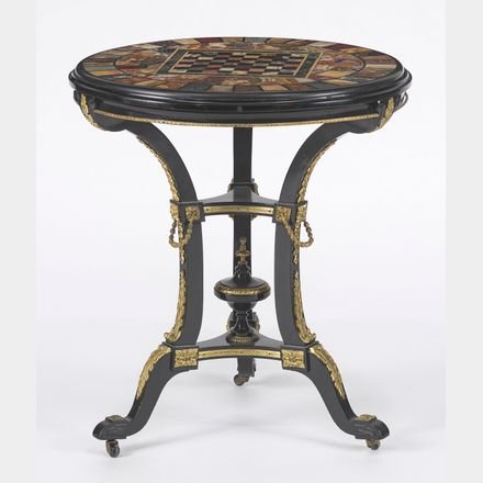 Ceremonial Side Table With Marble And Blackened Wood Marquetry; Napoleon III Period  -photo-2