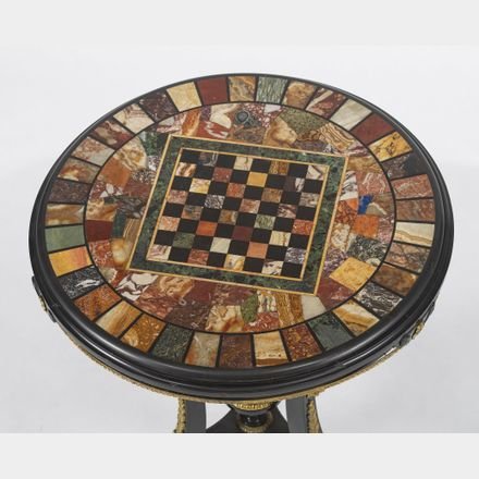 Ceremonial Side Table With Marble And Blackened Wood Marquetry; Napoleon III Period  