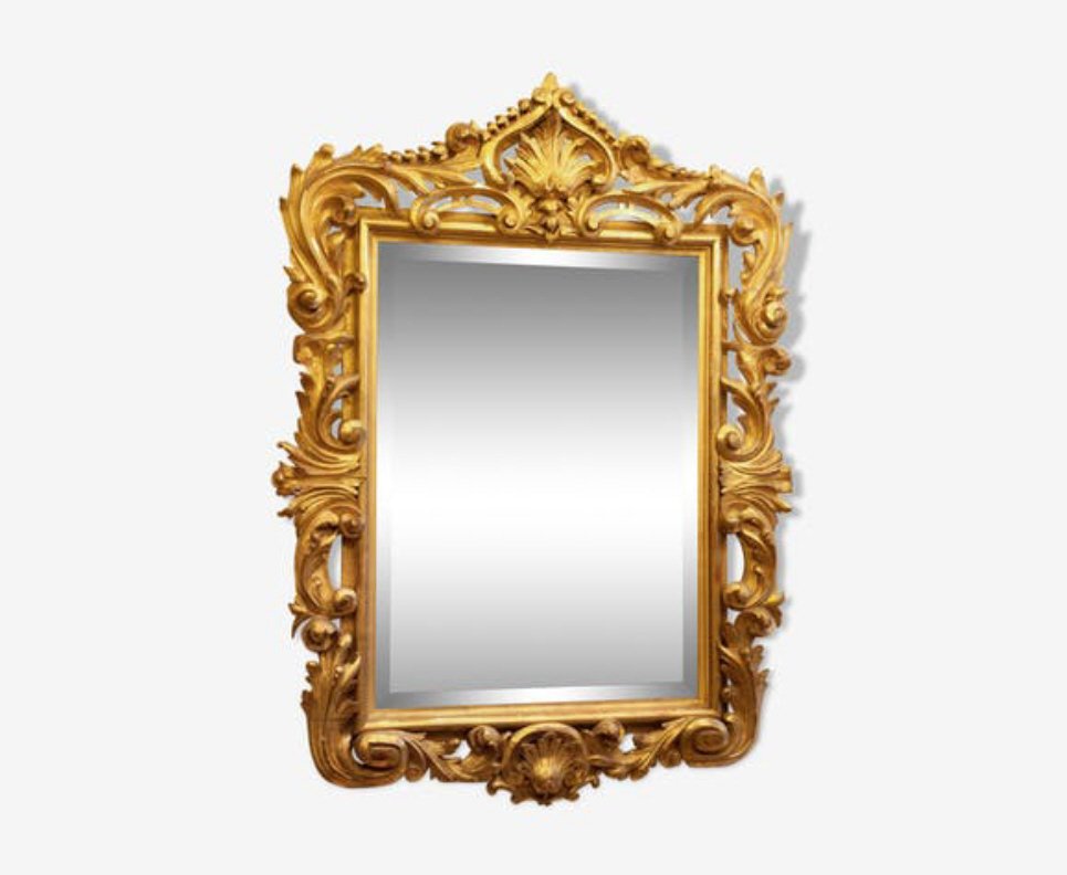 Miroir Style Louis XV En Bois Sculpté Et Doré à La Feuille d'Or, Miroir Au Mercure.-photo-2