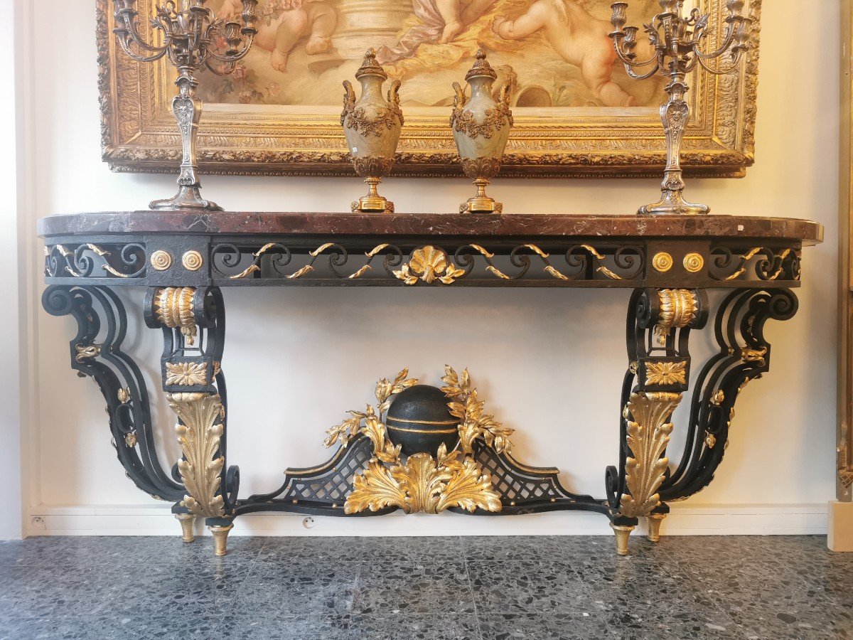 "Grande Console En Fer Forgé De Style Louis XVI De La Fin Du 19ème Siècle."