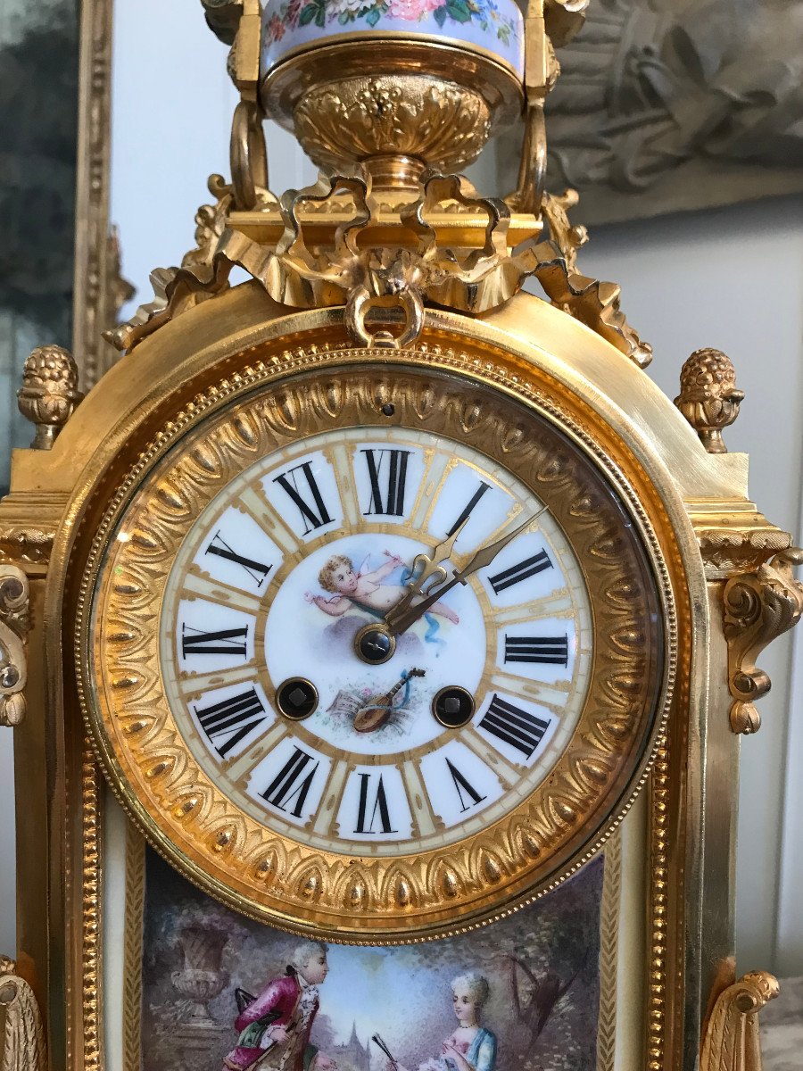 Garniture De Cheminée En Bronze Doré Et Porcelaine, époque Napoléon III-photo-3