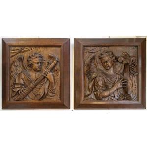 Pair Of Panels - Musician Angels - 17th Century