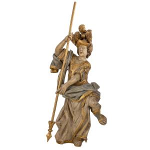 Importante Renommée à la hallebarde en bois sculpté et doré . TYROL ÉPOQUE LOUIS XIV 
